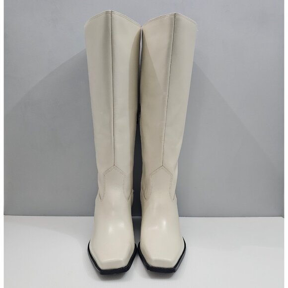 Vince Camuto Sangeti Knee High Boots Women 9 WIDE Ivory Cream Leather Block Heel - Picture 5 of 15